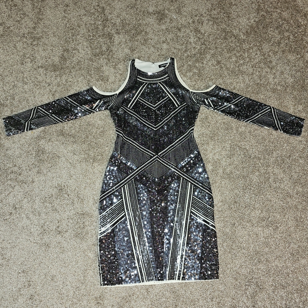 Express black, nude, and silver sequin party dress size XS